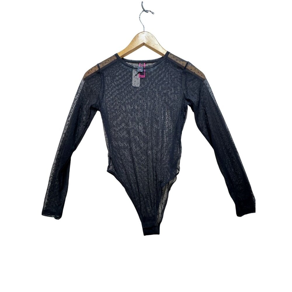 NWT La Senza Womens Long Sleeve Sheer Bodysuit Size S Black Swiss Dots Summer